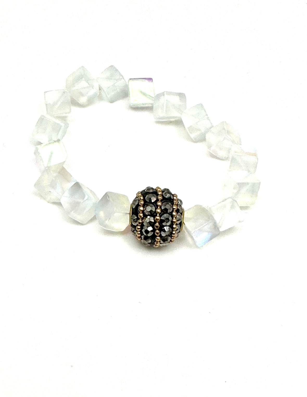 White Square Mermaid Beaded Bracelet with Ball