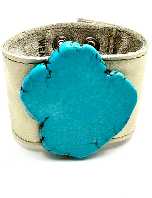 Leather Cuff with Turquoise Howlite Agate