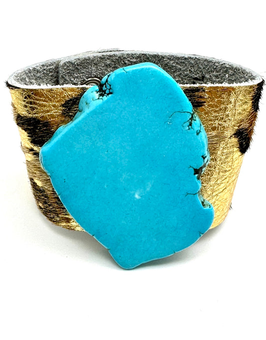 Leather Cuff with Turquoise Howlite Agate