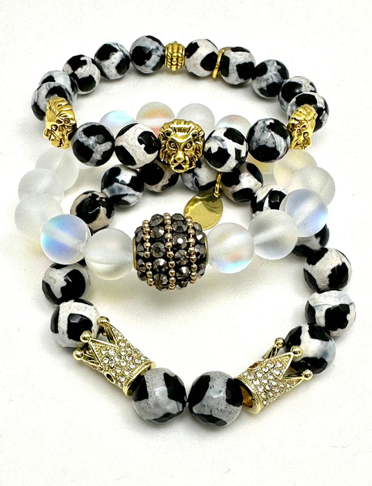 Black and White Tibetan Beaded Bracelet Stack