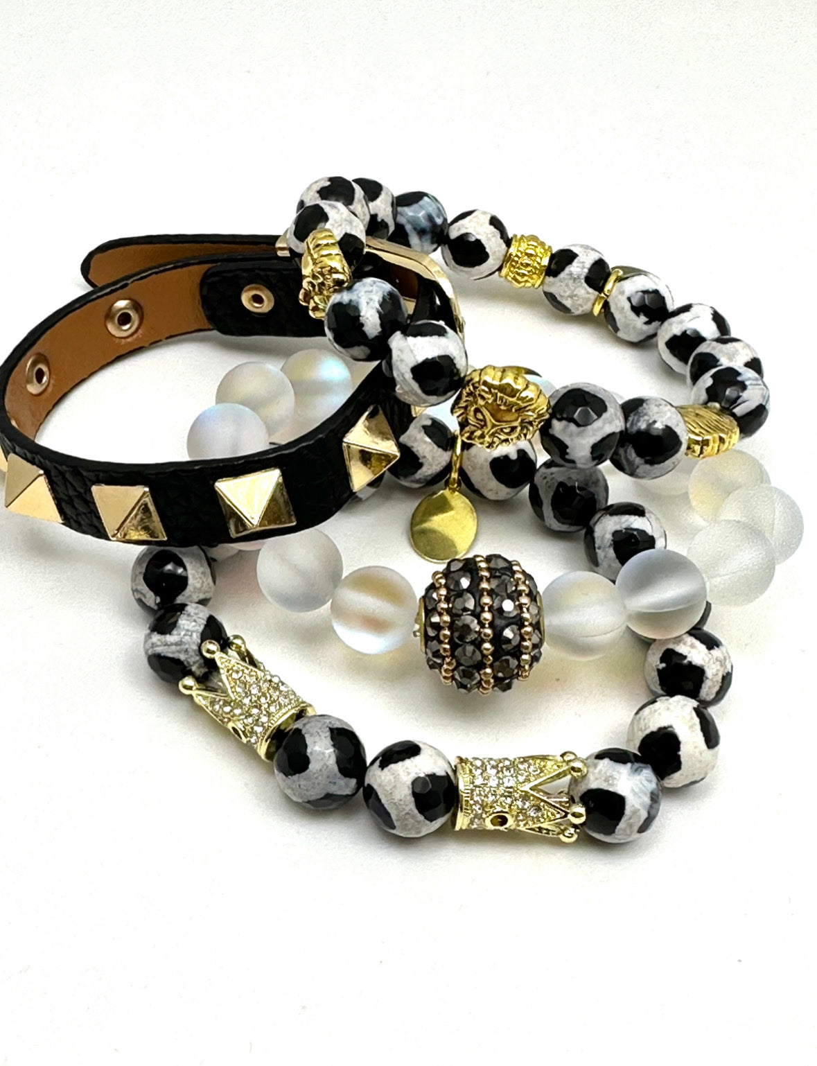 Black and White Tibetan Beaded Bracelet Stack