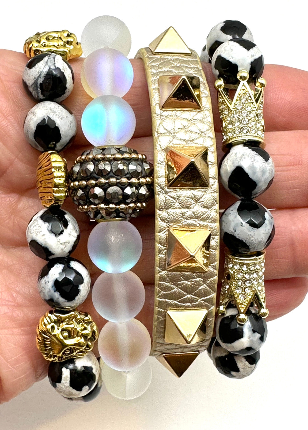 Black and White Tibetan Beaded Bracelet Stack