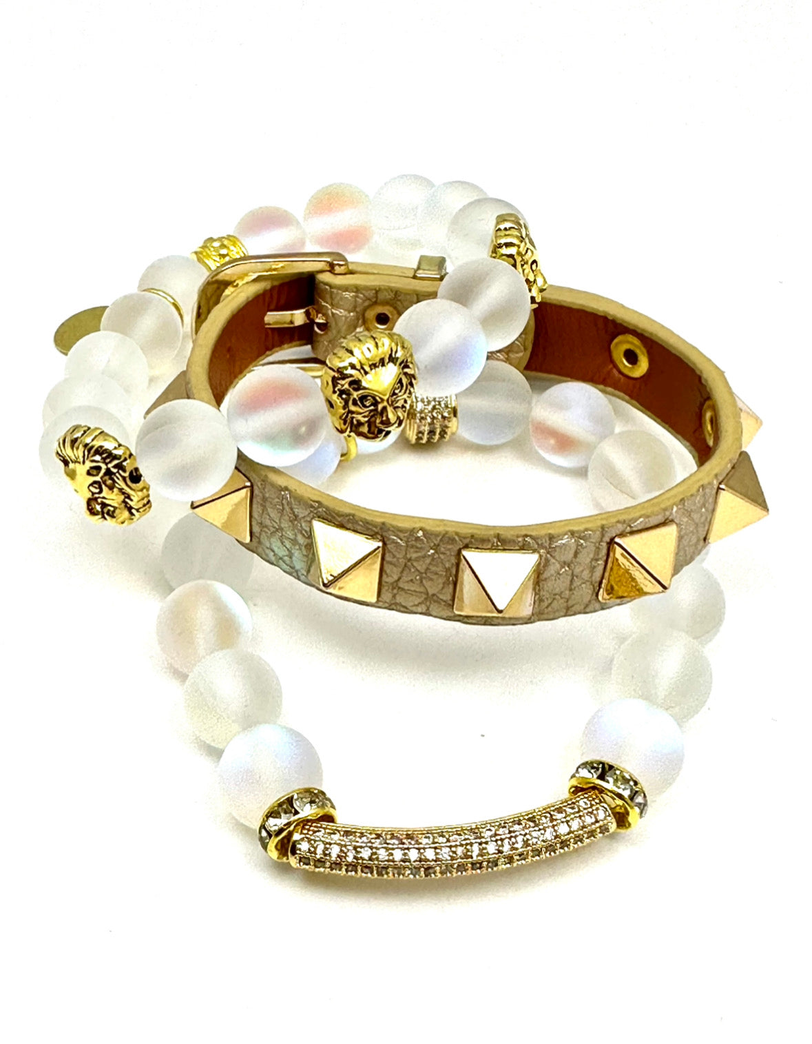 White Mermaid Beaded Bracelet Stack