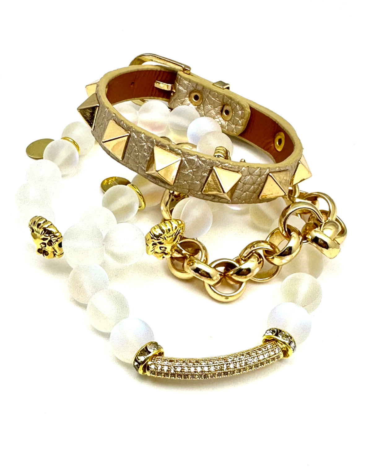 White Mermaid Beaded Bracelet Stack