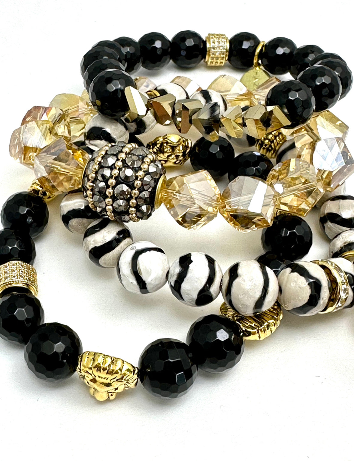 Black and White Zebra Beaded Bracelet Stack