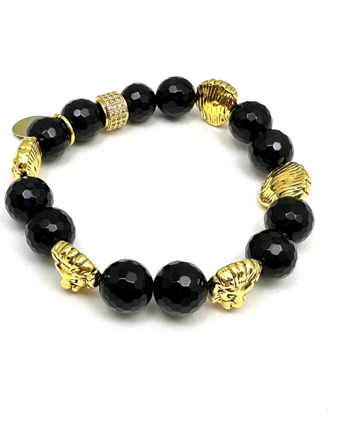 Black Agate Beaded Bracelet with Lion