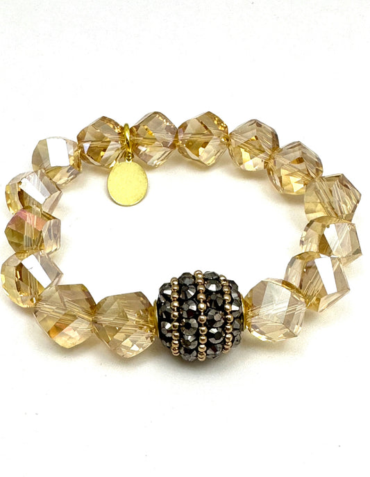 Champagne Crystal Beaded Bracelet with Ball Finding