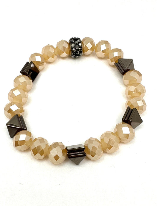 Crystal Geometric Hematite Beaded Bracelet