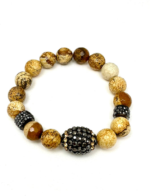 Wooden Bead Beaded Bracelet with Hematite accent