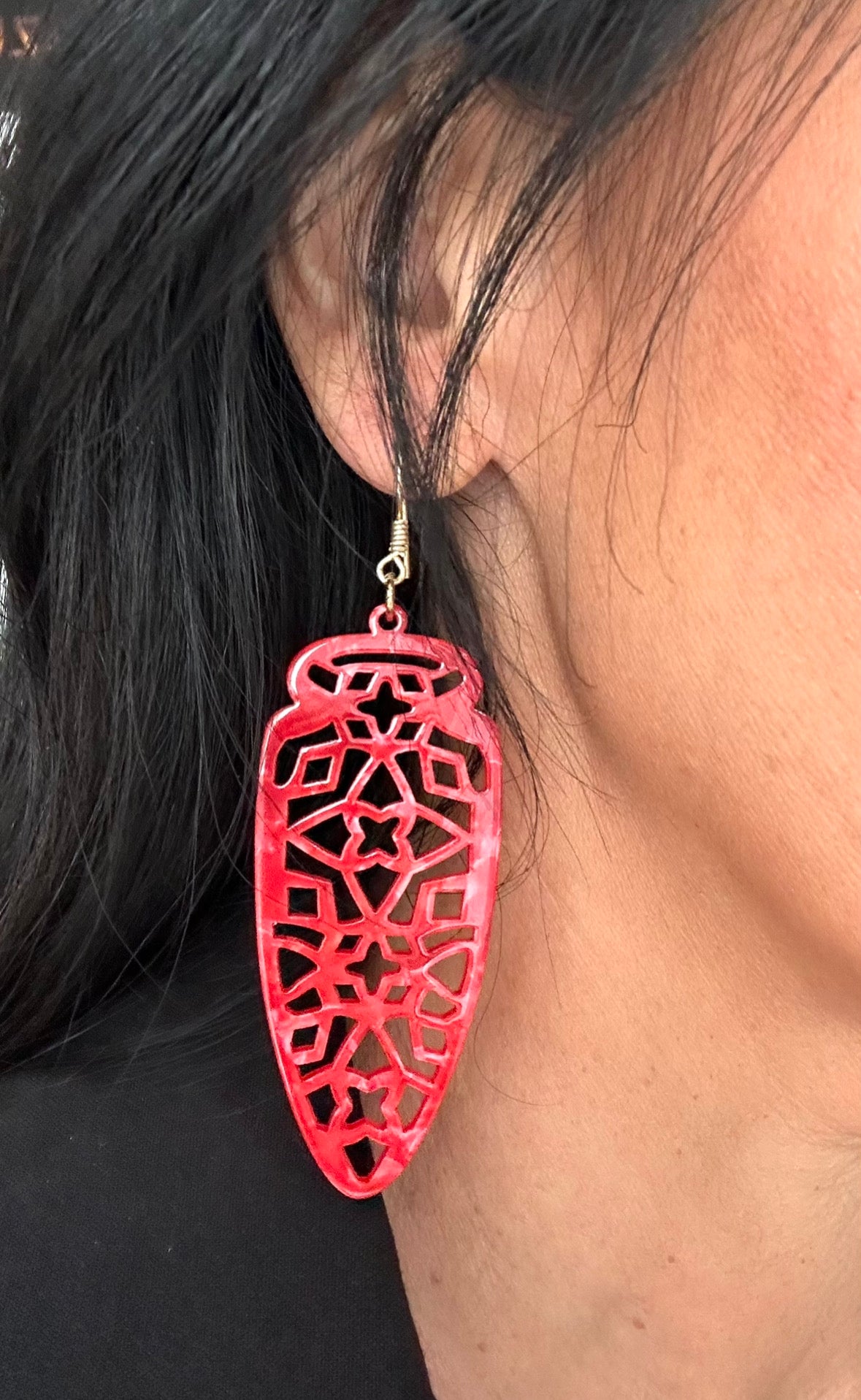 Red Tortoiseshell Drop Resin Acrylic Long Earrings