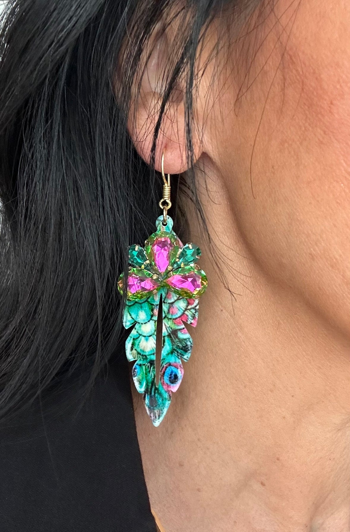 Green Peacock Drop Resin Acrylic Earrings