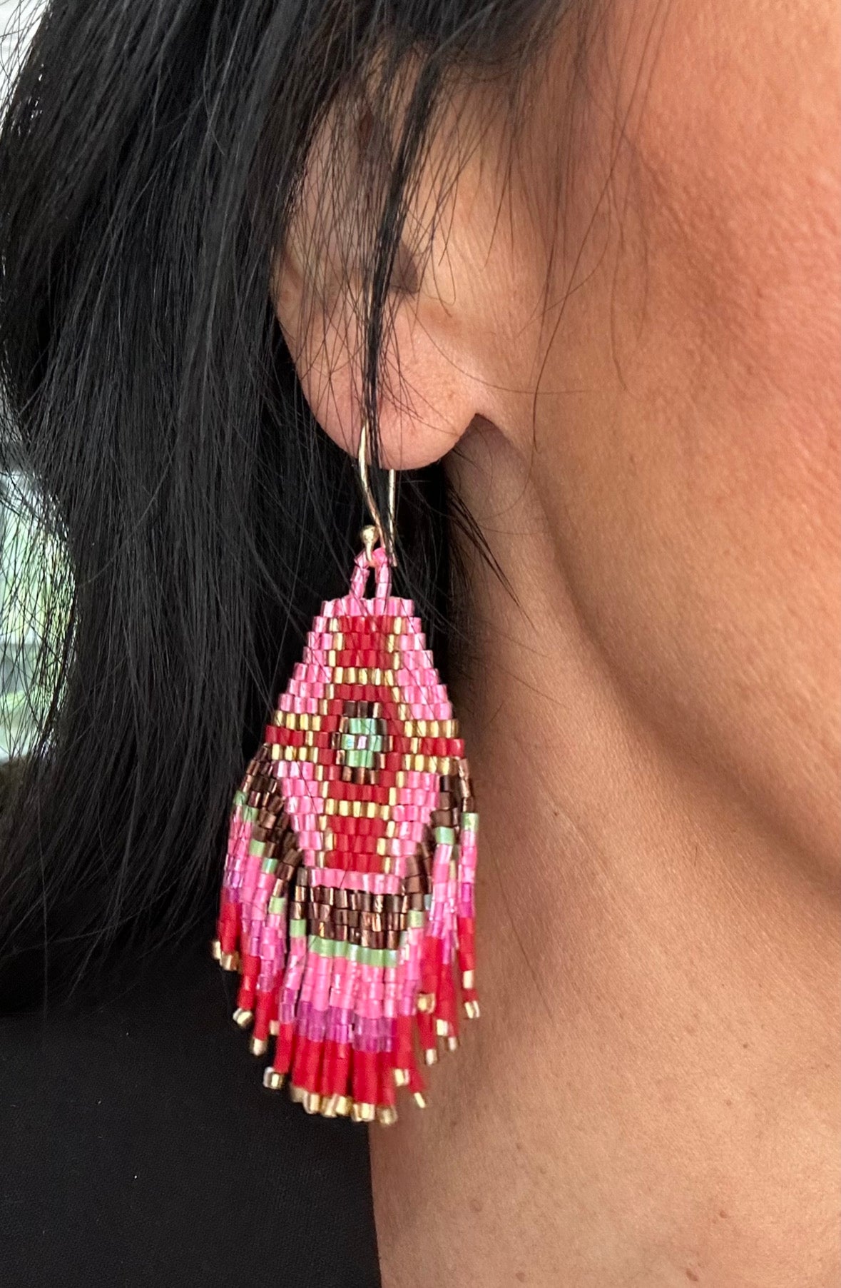 Hot Pink Beaded Earrings