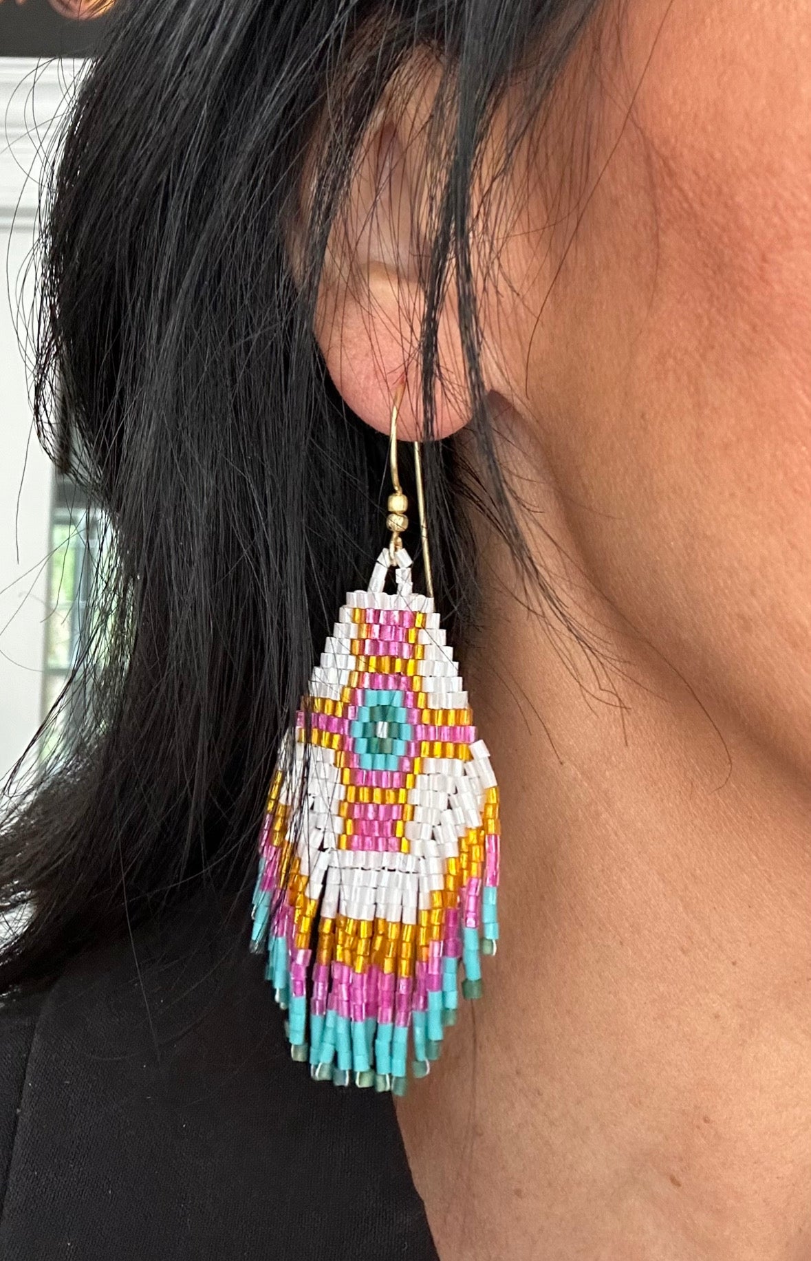 White and Pink Beaded Earrings