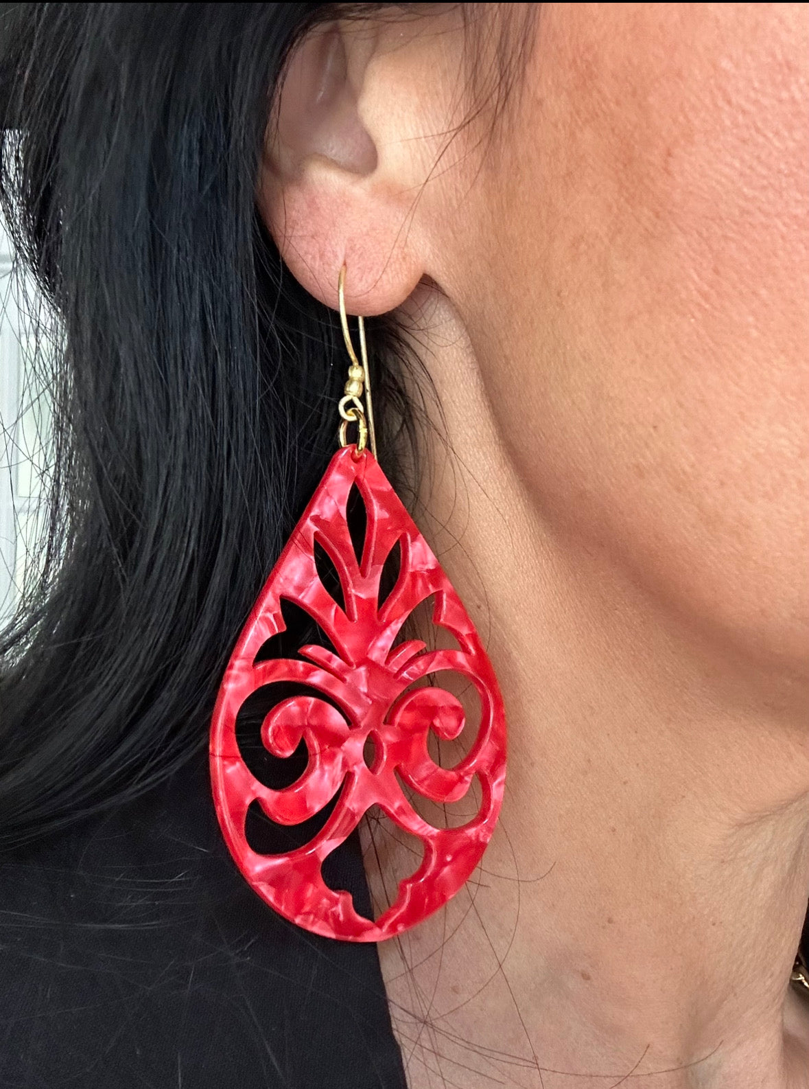 Red Tortoiseshell Drop Resin Acrylic Earrings