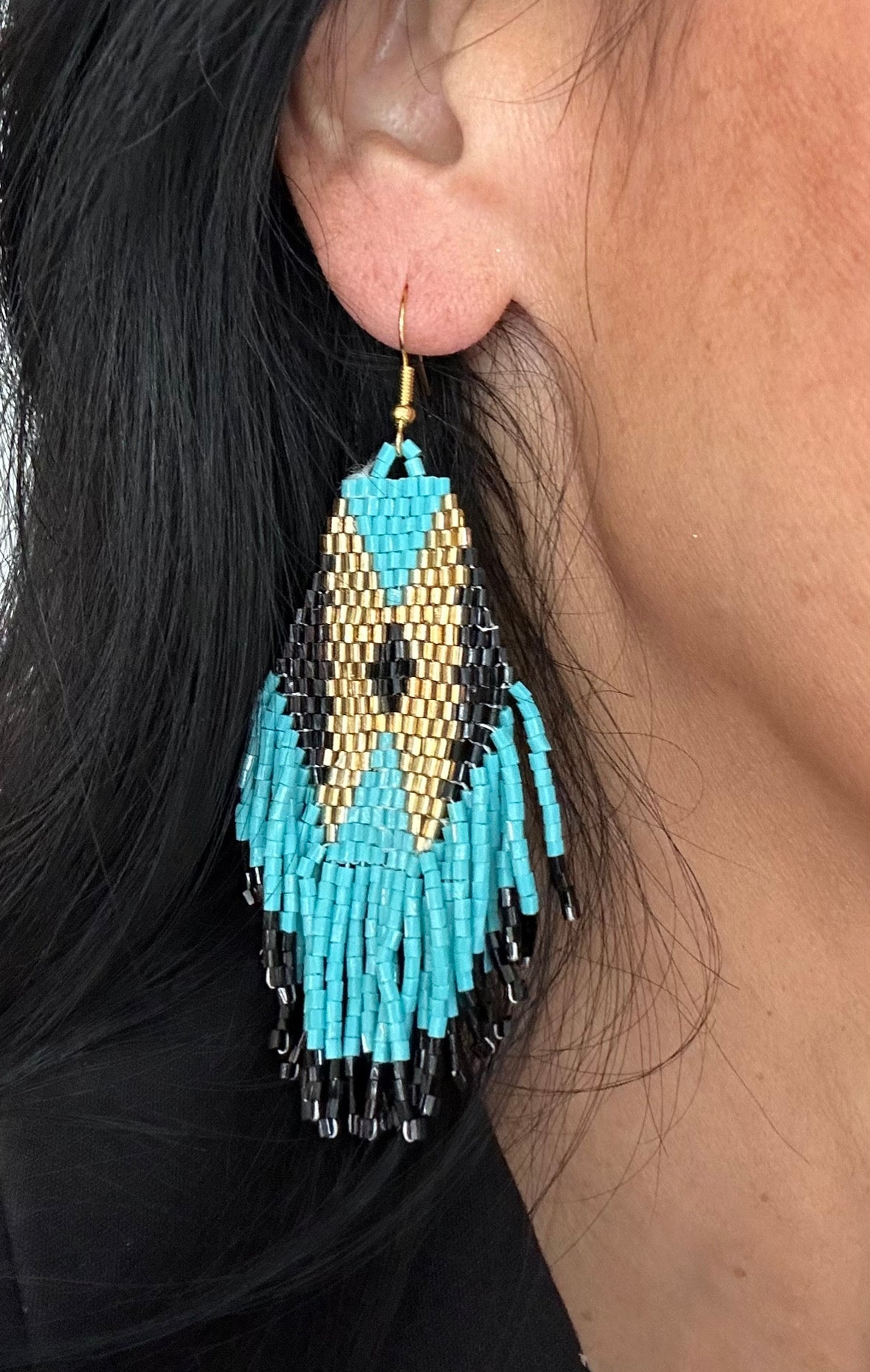 Turquoise and Black Beaded Earrings