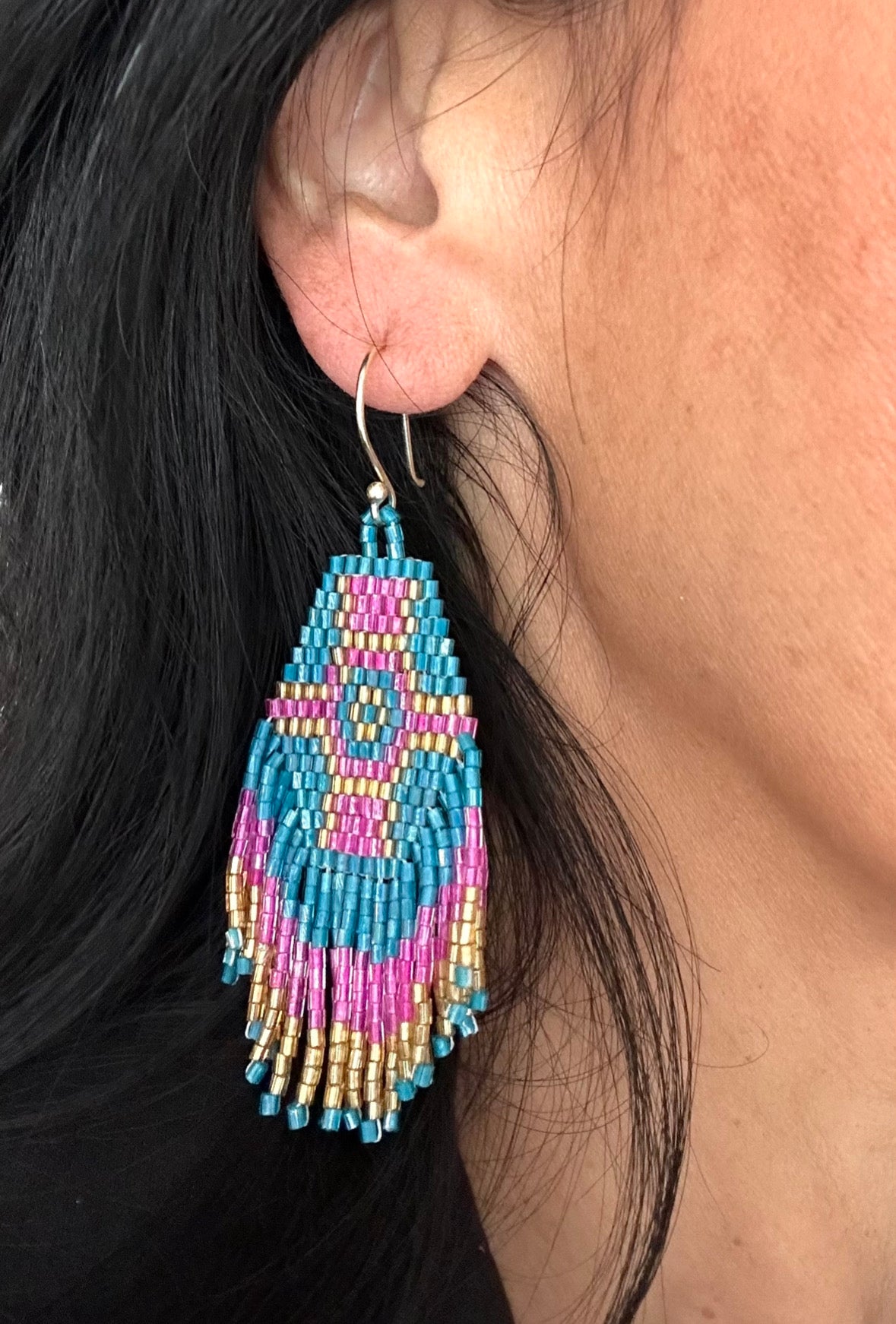 Pink and Blue Beaded Earrings