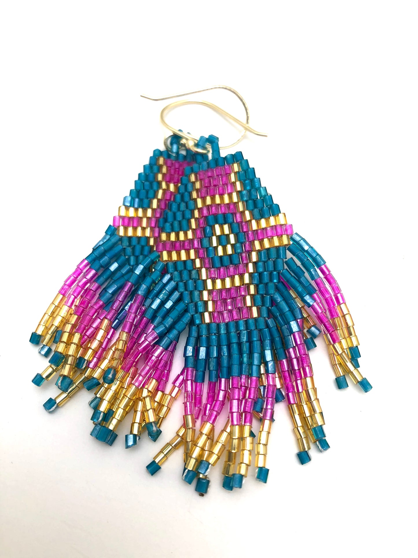 Pink and Blue Beaded Earrings