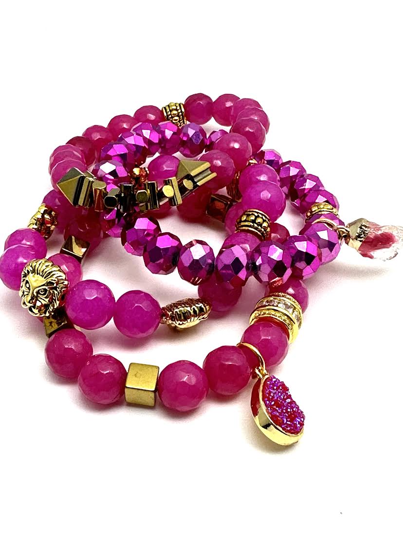 Pink Agate Beaded Bracelet with Findings