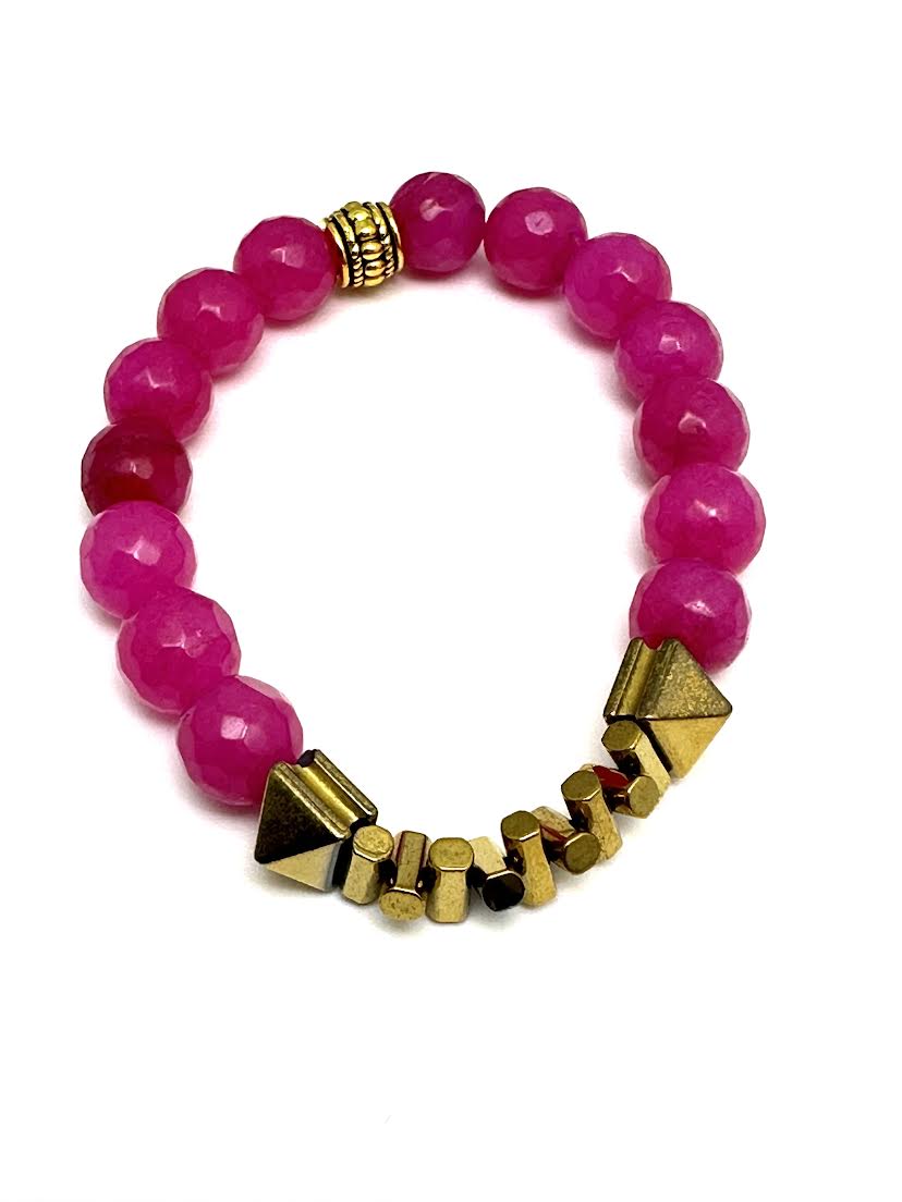 Pink Agate Beaded Bracelet with Findings