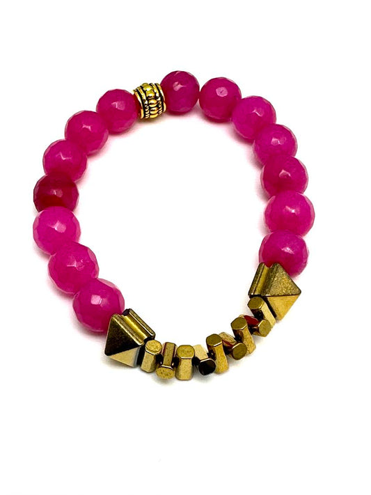 Pink Agate Beaded Bracelet with Findings